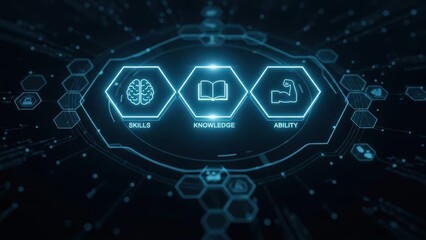 Depiction of broad international competencies via glowing sphere and networked digital nodes