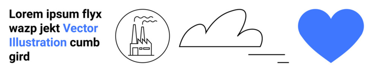 Pollution, sustainability, climate change, eco-consciousness, industrial impact, air quality. ion of factory emissions, cloud and blue heart. Pollution and sustainability