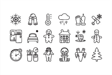 Holiday season elements featuring trees, snowflakes and snow characters