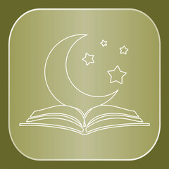Abstract Book Icon with Crescent Moon and Stars Symbolizing Nighttime Knowledge and Dreamy Education