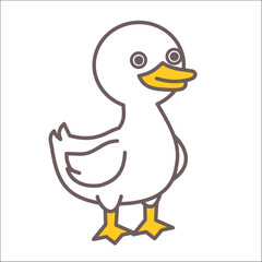 Cute goose or duck on white background.Farm animal.Funny and happy character.Rooster face head mascot.Sign, symbol, icon and logo isolated.Flat design in children's style.Cartoon vector illustration.