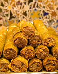 Stacked grape leaves, sweet and savory