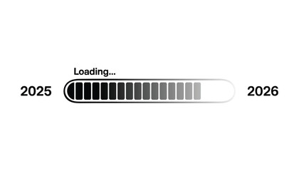 Progress bar loading from 2025 to 2026 Vector illustration