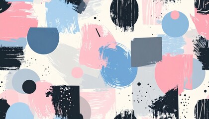 Abstract art with geometric shapes and pastel brushstrokes on textured background