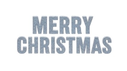 Merry christmas text made of ice or snow texture, 3d render, isolated on white background
