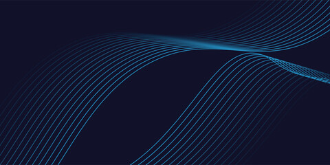 Dark abstract background with glowing wave. Shiny moving lines design element. Modern purple blue gradient flowing wave lines.