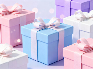 elegant gift box background with pale ribbon texture and light bokeh accents