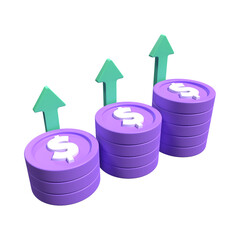 3D Dollar Coins with Upward Arrows Showing Financial Growth