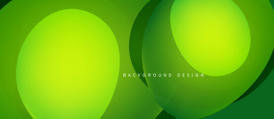 Abstract green background. Overlapping circles create dynamic visual effect. Modern design suitable for banners, presentations.