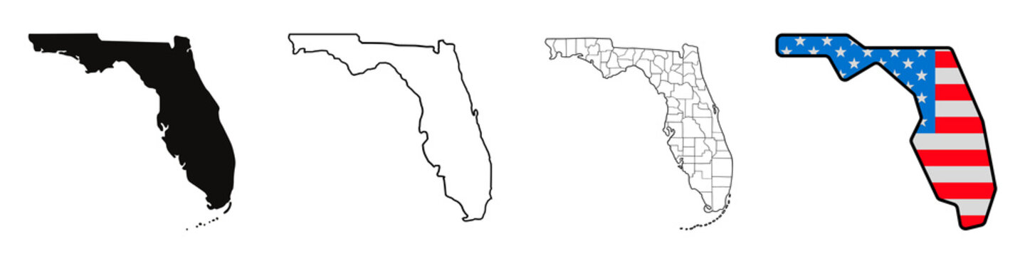 Florida state vector map showing different style  , transparent background