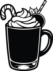 Festive Hot Chocolate Mug with Candy Cane and Whipped Cream - Vector Illustration