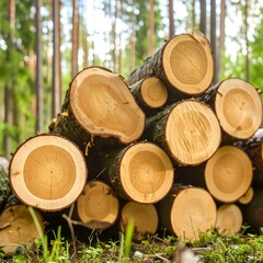 Stacked logs in a forest (1)