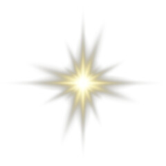 Shimmering golden star glowing brightly against a dark background. Sparkling particles surround it like magic dust. Perfect for festive designs. PNG