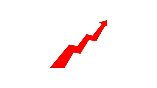 Red zigzag upward trend arrow chart animation for business analytics presentations financial growth indicator motion graphics loop asset