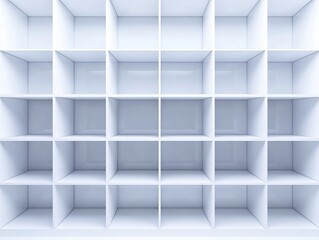 Clean, White Empty Cubby Shelves: A minimal storage solution. Ideal for organizing or displaying items.