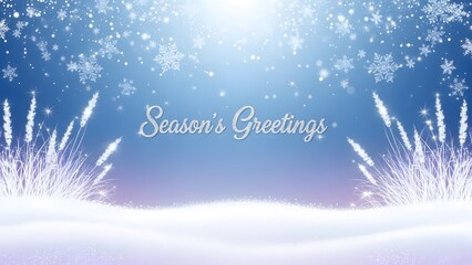 Beautiful winter seasons greetings background with snowflakes and snow landscape