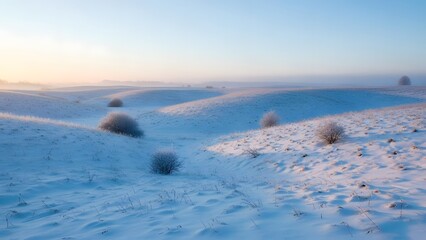 Frozen Meadow With Blue-Tinted Snow