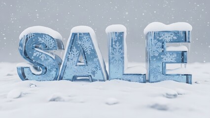 3d rendered ice letters spelling sale covered in snow and icicles in a winter scene