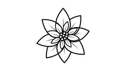 Floral Harmony: A pristine black and white illustration of a delicate blossom. It features intricately designed petals and a detailed center. 