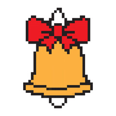 Obraz premium Pixel Christmas bell icon vector illustration