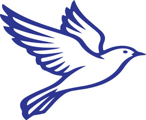 A simple blue line art illustration of a dove in flight