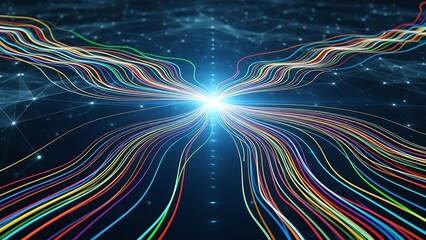 Abstract data network with bright light illuminating the lines