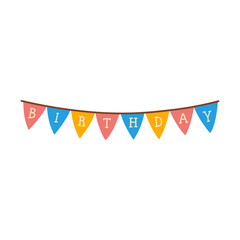 Colorful Illustrated Birthday Bunting Garland with Triangle Flags and Text for Party Decoration, Celebration Banner, and Holiday Events.