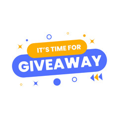 Modern 'It's Time For Giveaway' Banner Design with Blue and Orange Shapes for Social Media Contest, Online Promotion, and Event Announcement.