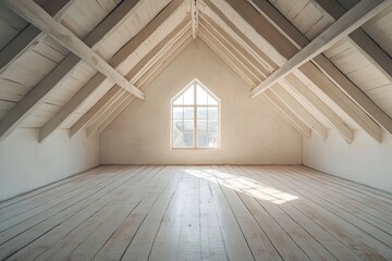 Empty spacious attic room interior, offering a minimalist space for customization or design ideas, Generative AI