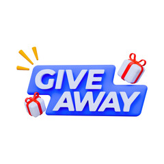 3D Rendered Blue 'Give Away' Text with Gift Boxes for Online Contest, Social Media Promotion, Prize Announcement, and Marketing Banner.