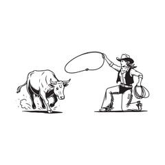 Cowgirl bull riding rodeo illustration wild west action sketch