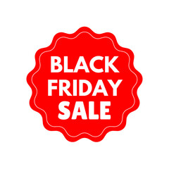 Red Starburst Badge for Black Friday Sale Promotion, E-commerce Discount Sticker, Retail Shopping Offer, and Circular Sale Label Design.