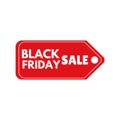 Red Price Tag with White Text for Black Friday Sale, E-commerce Discount Promotion, Retail Shopping Banner, and Special Offer Label.