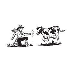 Cowgirl riding bull in desert with cactus illustration