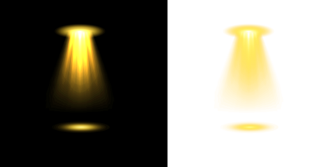 Soft yellow spotlight casts radiant light with glowing edges and sparkling highlights. Smooth beam path conveys dynamic energy. Yellow spotlight PNG.