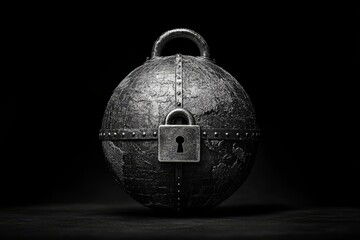 Earth sphere and cybersecurity shield with padlock, symbolizing digital protection and secure information management, Generative AI