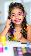 Smiling girl applying face paint