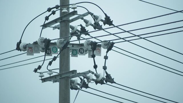 Power Utility Pole with Transformers and Electrical Lines