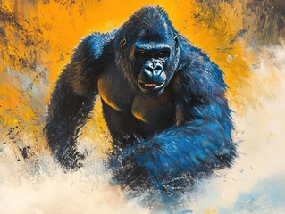 Captivating wildlife art: A majestic gorilla emerges, strength and mystery in its eyes. Nature's raw power.