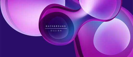 Abstract purple design features overlapping circles, gradients. Modern background with text elements, smooth transitions.
