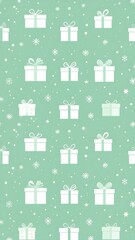 Seamless pattern of tiny gift icons on pastel green.