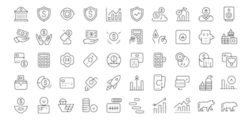 Finance and banking icon set for business transactions and financial management