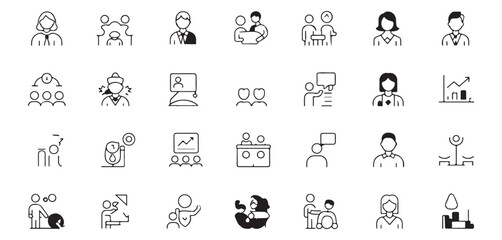 People vector line icons business corporate management and human resources set isolated on background