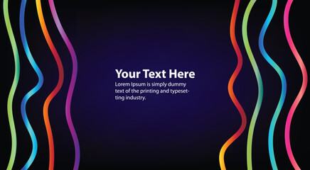 colorful gradient line abstract dark background banner design, neon flowing multicolor lines modern vector backdrop, dynamic rainbow gradient curve lines creative banner