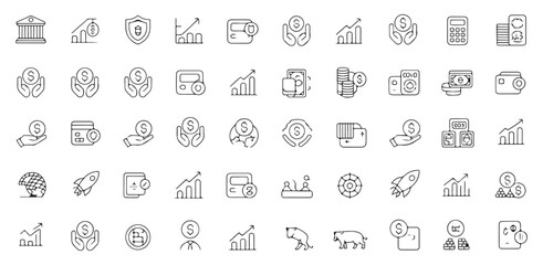 Finance line icon set business and banking symbol collection money signs editable stroke