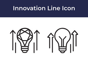 Minimal monoline vector light bulb with upward growth arrows symbolizing innovation, business development, productivity improvement, and strategic progress, provided as editable AI EPS illustration