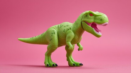 Fototapeta premium 3D Render of Green Dinosaur on Pink Background.