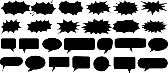 Collection of black speech bubble and explosion shapes