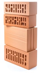 Stacked terracotta bricks against white background