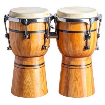 Wooden conga drum for latin music isolated on white and transparent background.